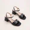 Sandales NOIR Femme CUIR Motif Uni Boucle