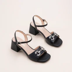Sandales NOIR Femme CUIR Motif Uni Boucle