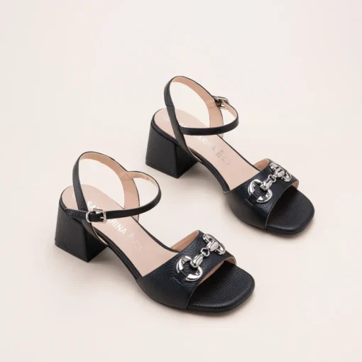 Sandales NOIR Femme CUIR Motif Uni Boucle