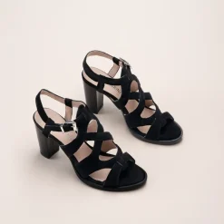 Sandales NOIR Femme CUIR Motif Uni Boucle