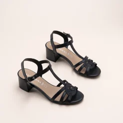 Sandales NOIR Femme CUIR Motif Uni Boucle