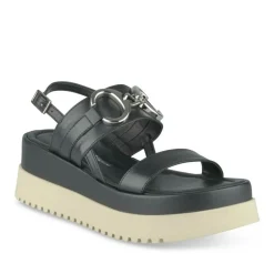 Sandales NOIR Femme CUIR Motif Uni Boucle