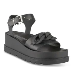 Sandales NOIR Femme CUIR Motif Chaîne Boucle