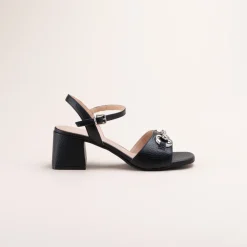 Sandales NOIR Femme CUIR Motif Uni Boucle