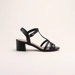 Sandales NOIR Femme CUIR Motif Uni Boucle