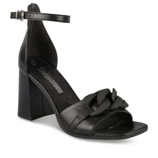 Sandales NOIR Femme CUIR Motif Chaîne Boucle