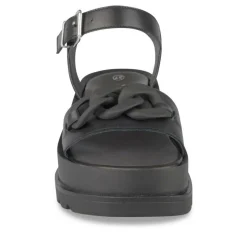 Sandales NOIR Femme CUIR Motif Chaîne Boucle