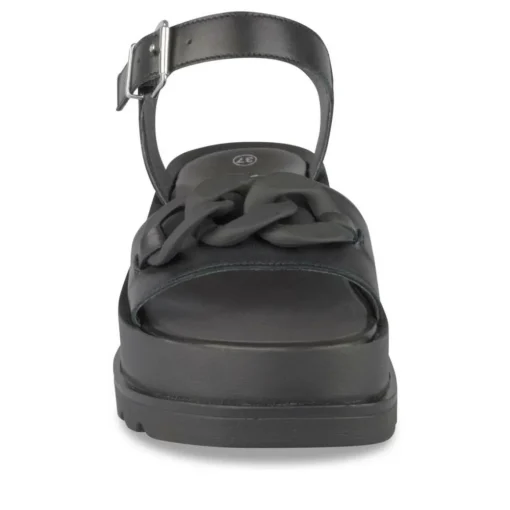 Sandales NOIR Femme CUIR Motif Chaîne Boucle