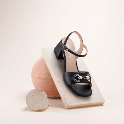 Sandales NOIR Femme CUIR Motif Uni Boucle
