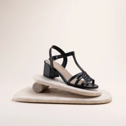 Sandales NOIR Femme CUIR Motif Uni Boucle