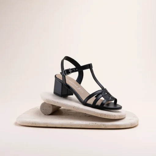 Sandales NOIR Femme CUIR Motif Uni Boucle