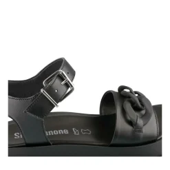 Sandales NOIR Femme CUIR Motif Chaîne Boucle