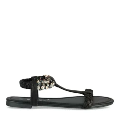 Sandales NOIR Femme Motif Perle Elastique
