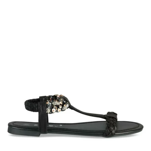 Sandales NOIR Femme Motif Perle Elastique