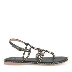 Sandales NOIR Femme Motif Rayures Boucle