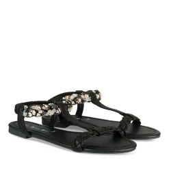 Sandales NOIR Femme Motif Perle Elastique