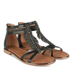 Sandales NOIR Femme Motif Paillettes Fermeture éclair