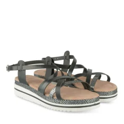 Sandales NOIR Femme Motif Animal Boucle