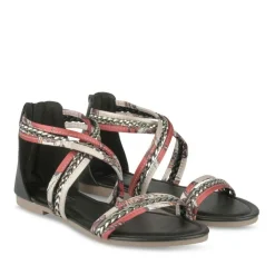 Sandales NOIR Femme Motif Fleuri Fermeture éclair