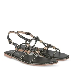 Sandales NOIR Femme Motif Rayures Boucle