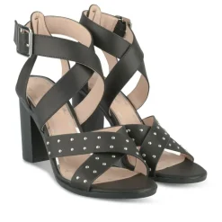 Sandales NOIR Femme Motif Clouté Boucle
