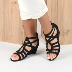 Sandales NOIR Femme Motif Uni Fermeture éclair