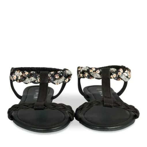 Sandales NOIR Femme Motif Perle Elastique