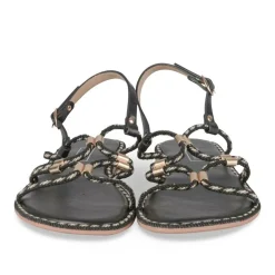 Sandales NOIR Femme Motif Rayures Boucle