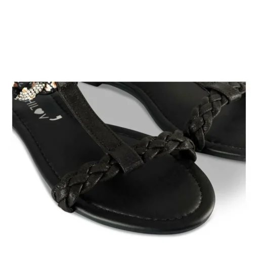 Sandales NOIR Femme Motif Perle Elastique