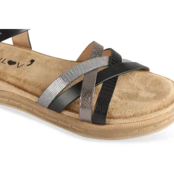 Sandales NOIR Femme Motif Animal Boucle