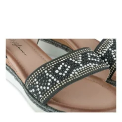 Sandales NOIR Femme Motif Paillettes Boucle