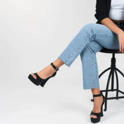 Sandales NOIR Femme Motif Uni Boucle