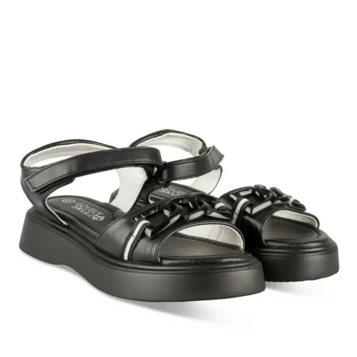 Sandales NOIR Fille Motif Chaîne Scratch