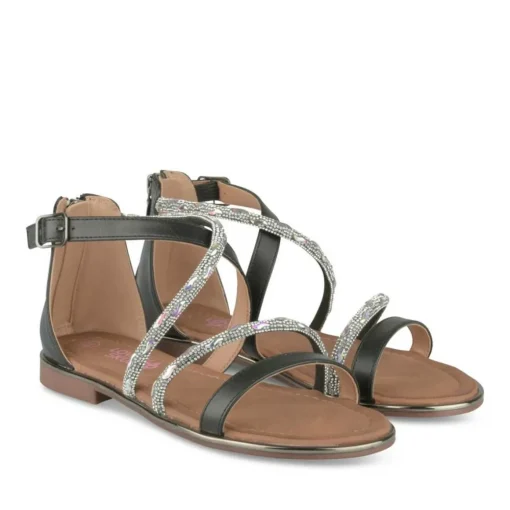 Sandales NOIR Fille Motif Paillettes Fermeture éclair