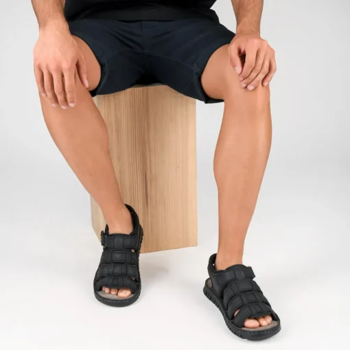 Sandales NOIR Homme CUIR Motif Uni Scratch