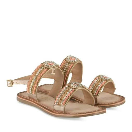 Sandales OR Fille CUIR Motif Perle Boucle