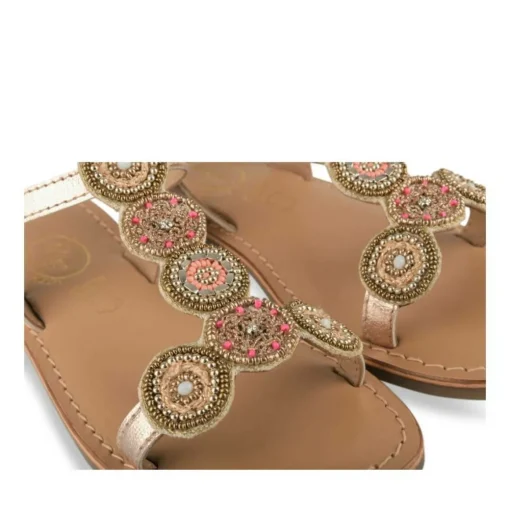 Sandales OR Fille CUIR Motif Perle Boucle