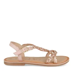 Sandales ROSE Fille CUIR Motif Tressé Boucle