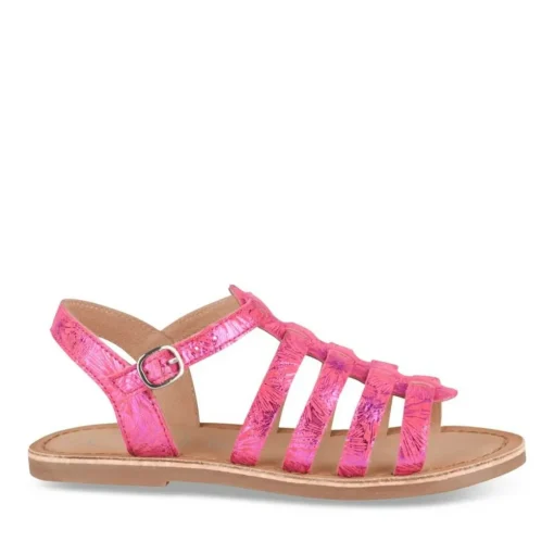 Sandales ROSE Fille CUIR Motif Fleuri Boucle