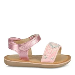 Sandales ROSE Fille CUIR Motif Perle A Enfiler