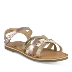 Sandales ROSE Fille CUIR Motif Paillettes Boucle