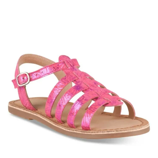 Sandales ROSE Fille CUIR Motif Fleuri Boucle