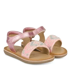 Sandales ROSE Fille CUIR Motif Perle A Enfiler
