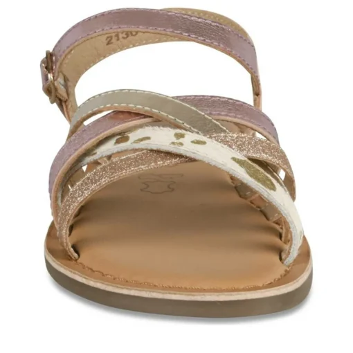 Sandales ROSE Fille CUIR Motif Paillettes Boucle