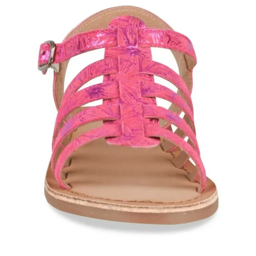 Sandales ROSE Fille CUIR Motif Fleuri Boucle
