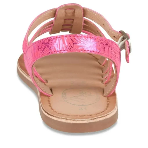 Sandales ROSE Fille CUIR Motif Fleuri Boucle