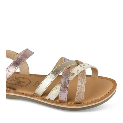 Sandales ROSE Fille CUIR Motif Paillettes Boucle