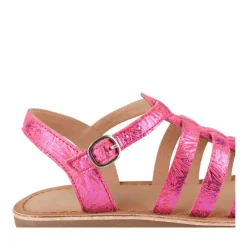 Sandales ROSE Fille CUIR Motif Fleuri Boucle