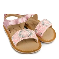 Sandales ROSE Fille CUIR Motif Perle A Enfiler