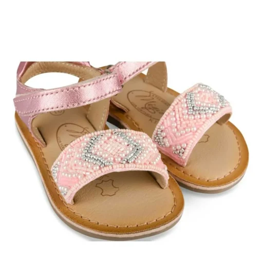 Sandales ROSE Fille CUIR Motif Perle A Enfiler
